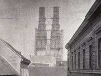 Pogled iz Radićeve na Krvavi most, Tkalčićevu i gradnju tornjeva katedrale na Kaptolu oko 1900. godine